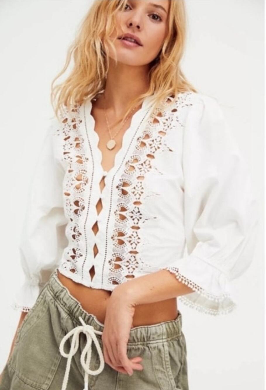 Free People Louella Embroidered peasant blouse women's size S